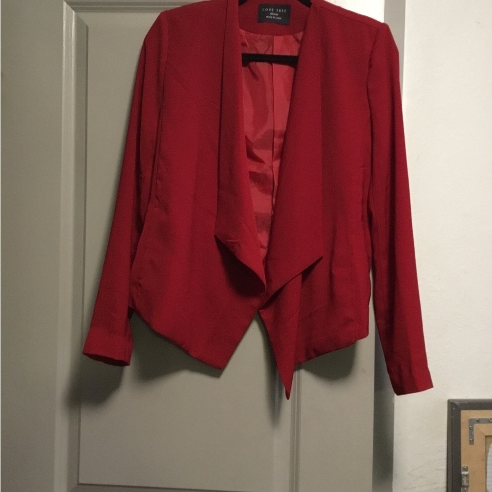 Love Tree Red Blazer Asymmetrical Waterfall Lapel